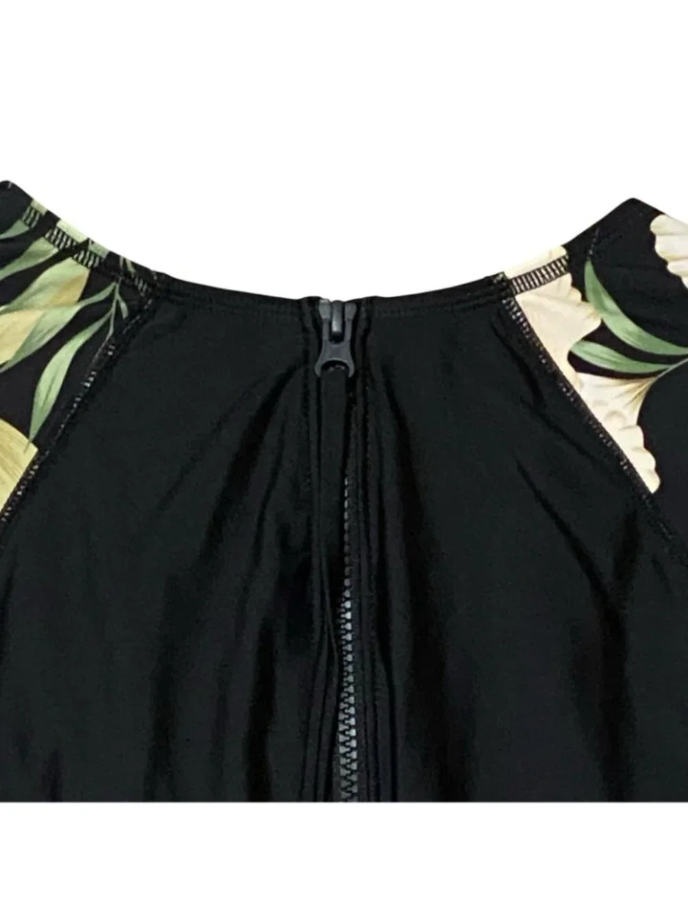 Hurley Womens L Black Floral Long Sleeve One Piece Swimsuit UPF 50 Surf